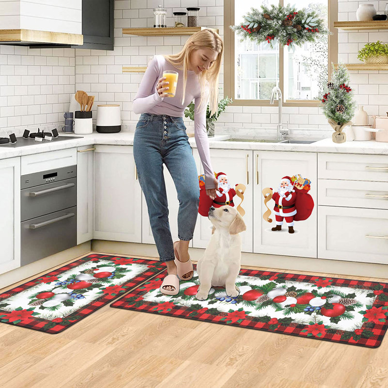 2 Pieces Kitchen Rugs, Abstract Anti Fatigue Non Slip Foam Cushioned Art Modern Colorful Painting Comfort Indoor Floor Mat Runner Rug Set Laundry Offi